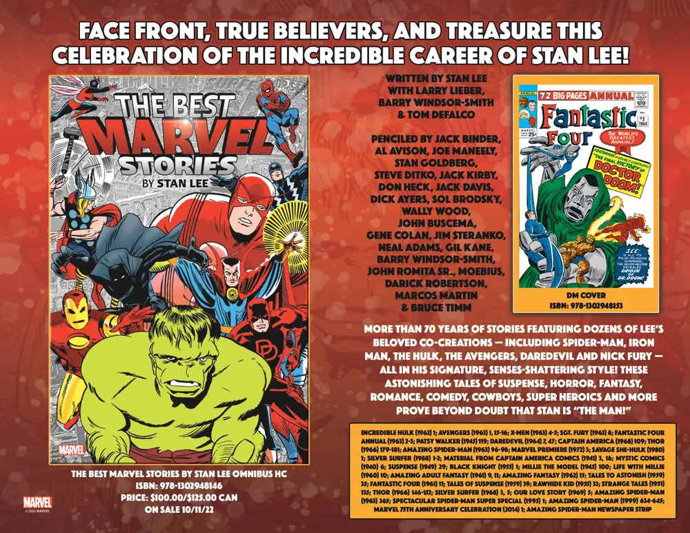 Best Marvel Stories by Stan Lee Omnibus HC Dm Var