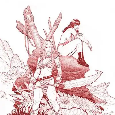 Vampirella Red Sonja #3 Ultra Ltd Cho Fiery Red Lineart Cover