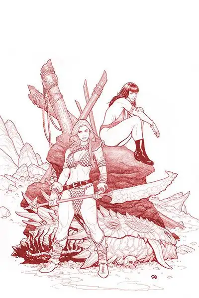 Vampirella Red Sonja #3 Ultra Ltd Cho Fiery Red Lineart Cover